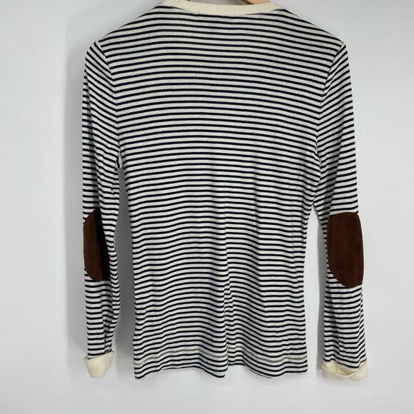 Ralph Lauren Top Women’s Medium Stripes Faux Leather Elbow Patches Western - Picture 2 of 9